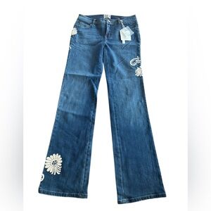 VTG WHBM Blanc Denim Jeans Hand Embroidered Bootcut NWT Y2K Floral 30x32 Size 4